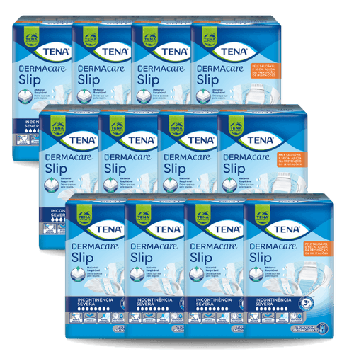 CAIXA COM 12 PACOTES DE TENA FRALDA DERMACARE SLIP