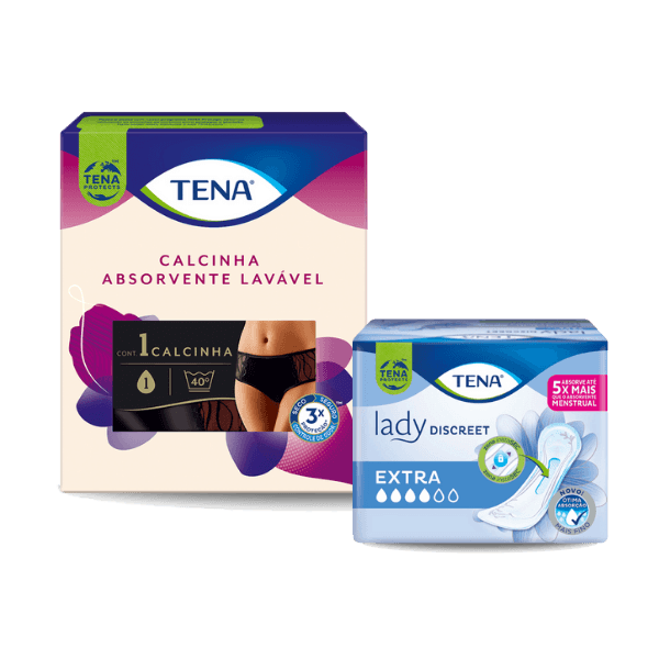 KIT: CALCINHA PARA INCONTINÊNCIA URINÁRIA TENA PRETA + ABSORVENTE LADY DISCREET EXTRA