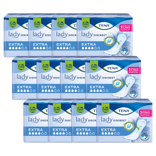 CAIXA COM 12 PACOTES DE ABSORVENTE TENA LADY DISCREET EXTRA