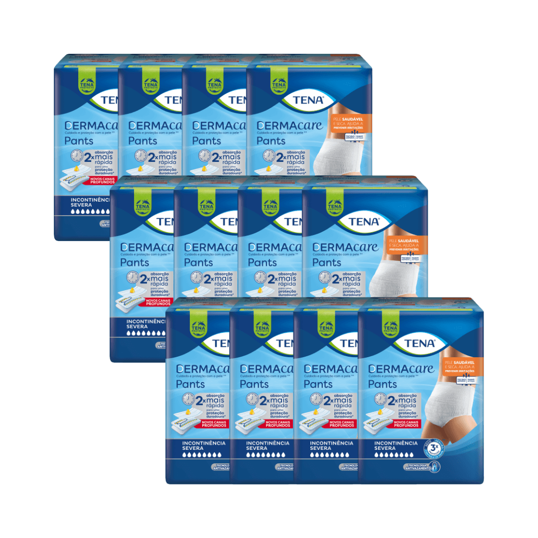 CAIXA COM 12 PACOTES DE TENA PANTS DERMACARE