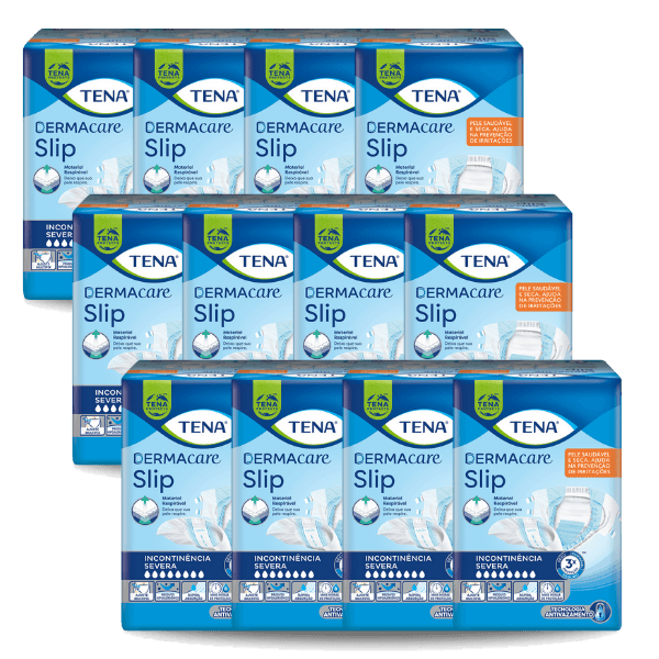 CAIXA COM 12 PACOTES DE TENA FRALDA DERMACARE SLIP